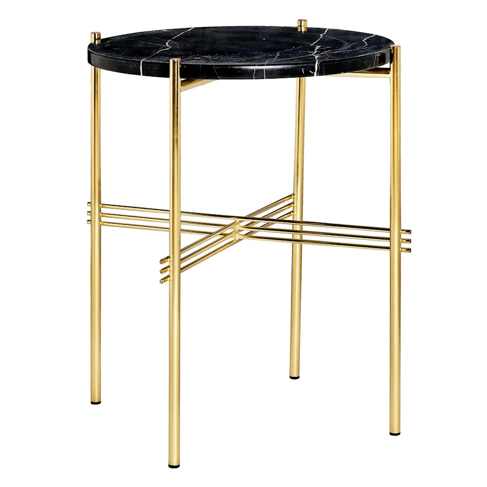 TS Soffbord Ø 40 H. 51, Top: Nero Marquina Marble, Base: Brass