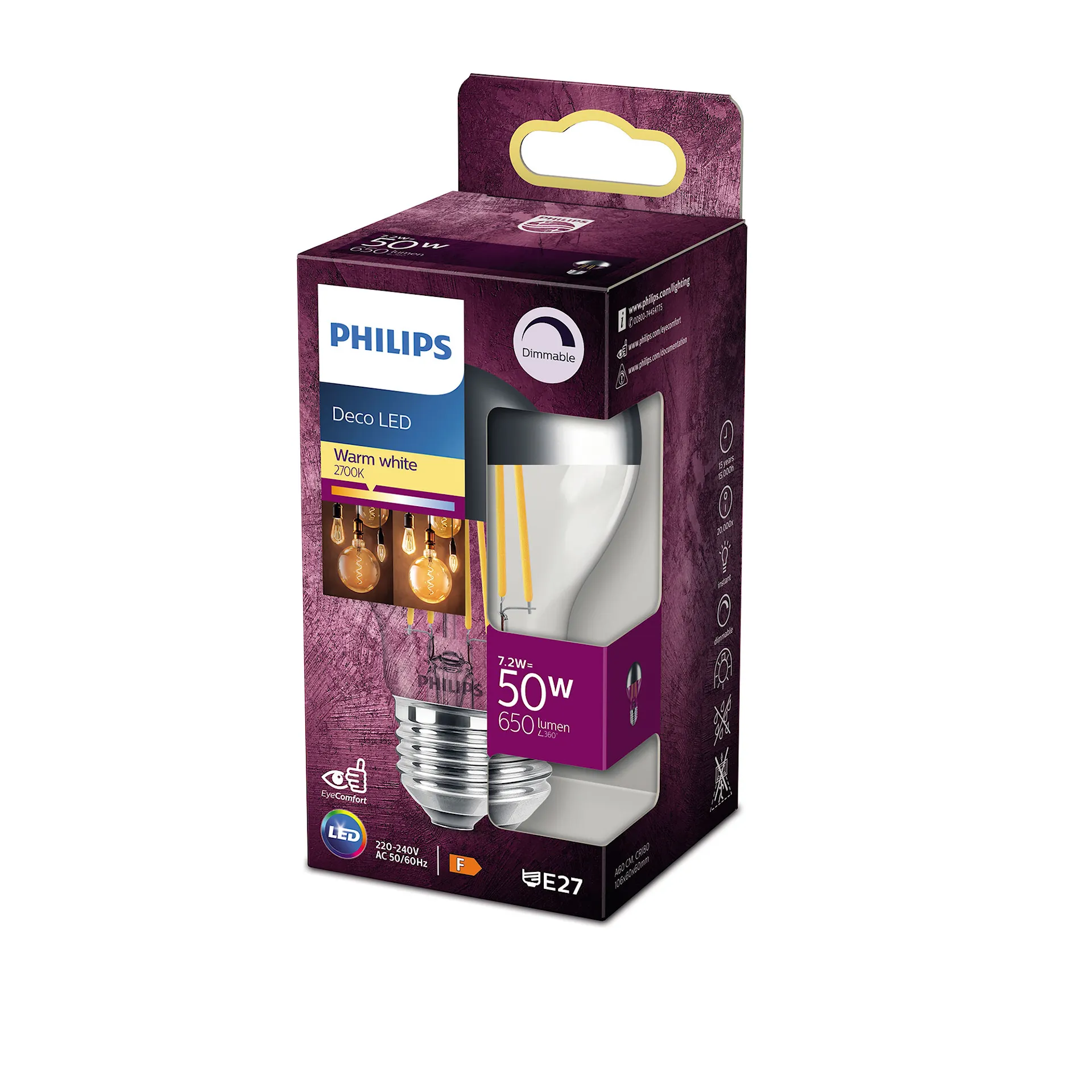 LED Classic CM 7,2W A60 E27 WW CL D SRT4 - Philips - NO GA