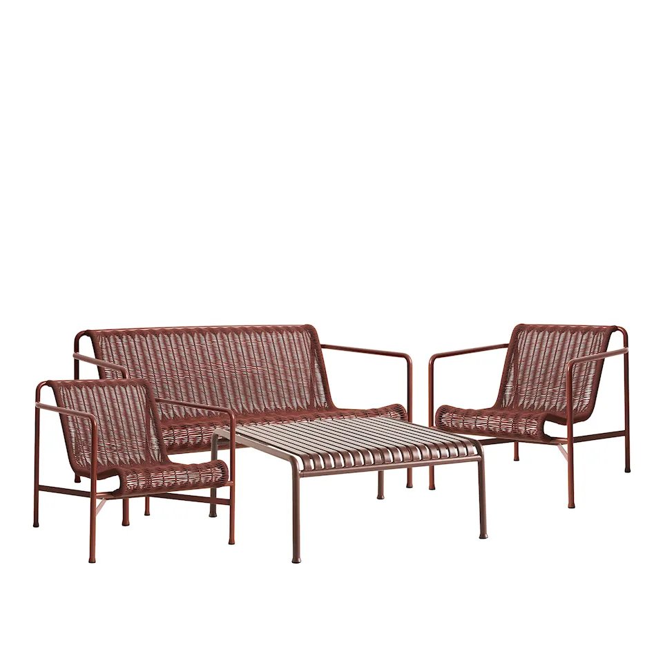 Palissade cord loungegruppe med loungesofa, 2 loungestoler & lavt tredgårdsbord