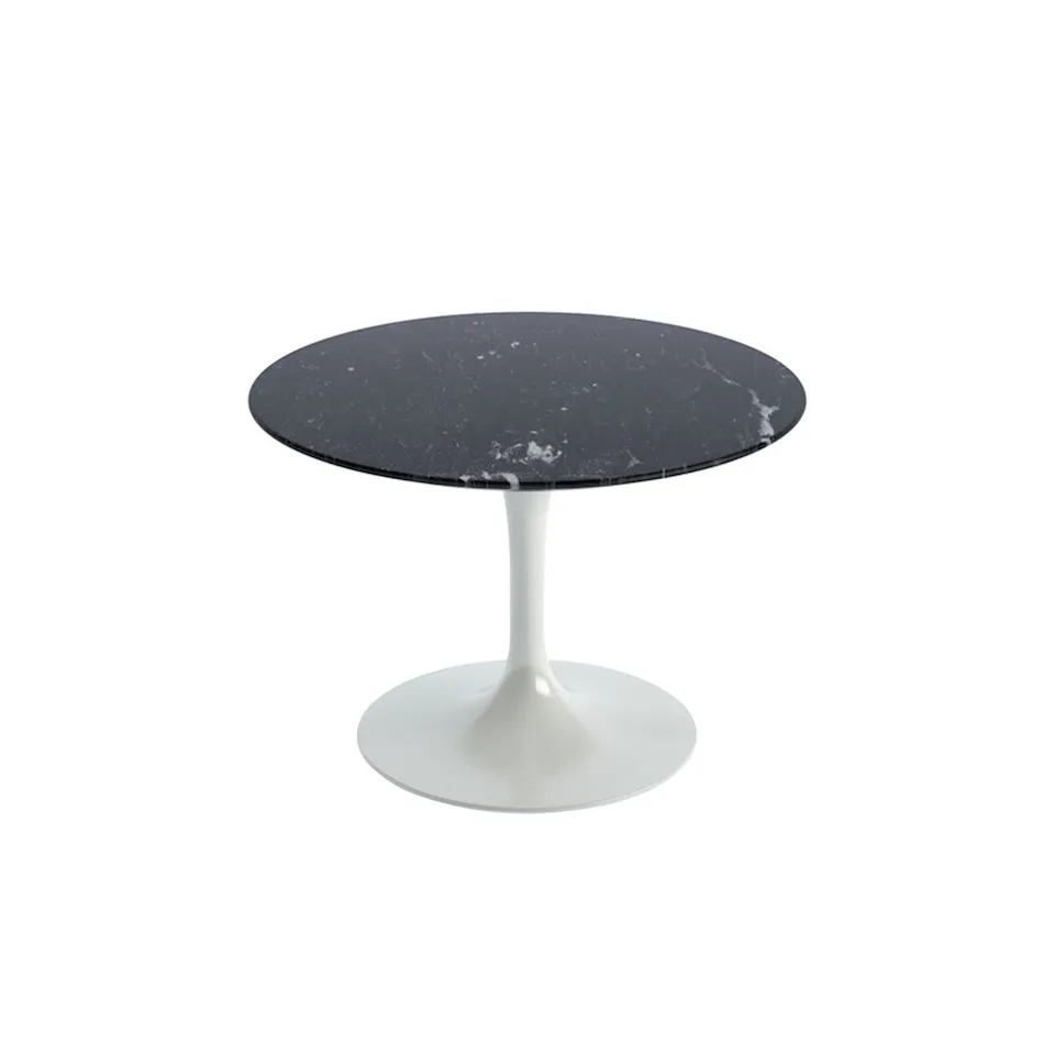 Saarinen Round Table - Soffbord, Vitt underrede, skiva i matt svart Marquina marmor, H: 36, Ø 51