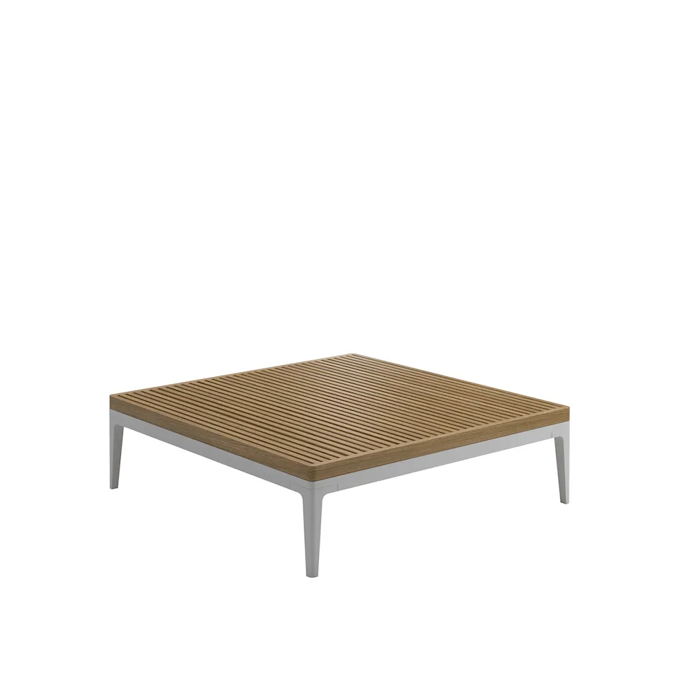 Grid Square Coffee Table, Frame White, Teak Top