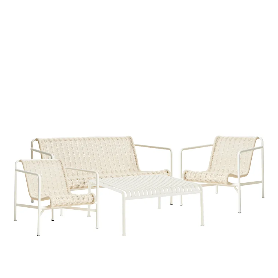 Palissade cord loungegruppe med loungesofa, 2 loungestoler & lavt tredgårdsbord