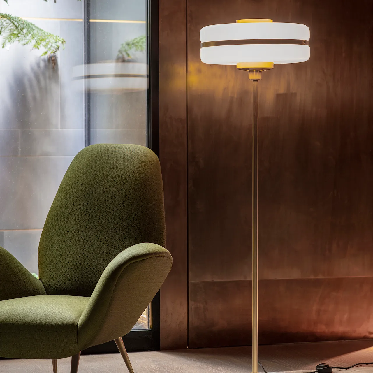 Masina Floor Lamp, Brass/Opal