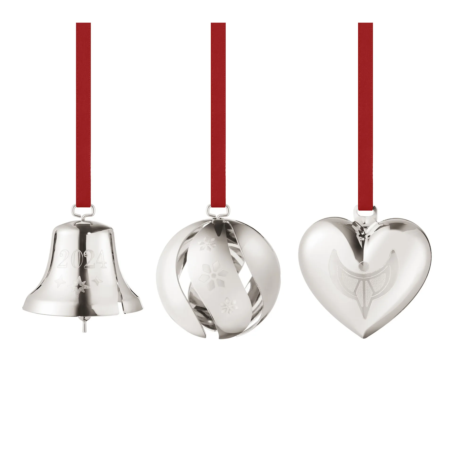 Christmas Collection 2024 gavesett bjelle, kule, hjerte 3 stk palladiumbelagt - Georg Jensen - NO GA