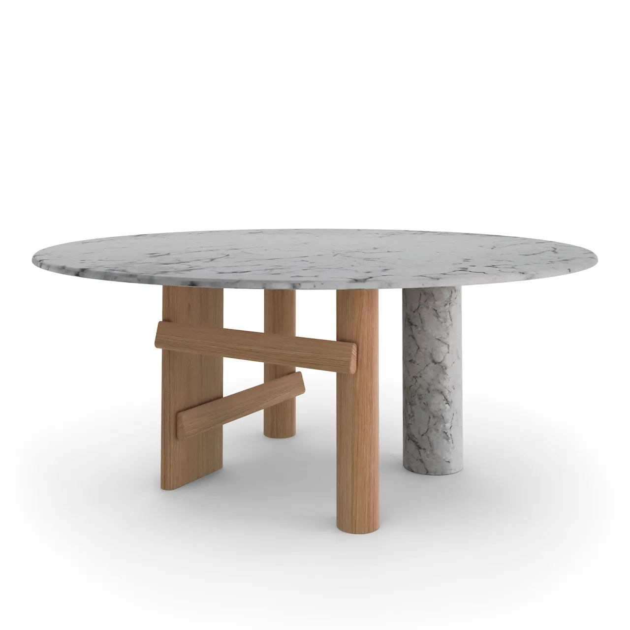 Sengu Table, Ø180cm, American Walnut legs, American walnut top and brick porcelain column