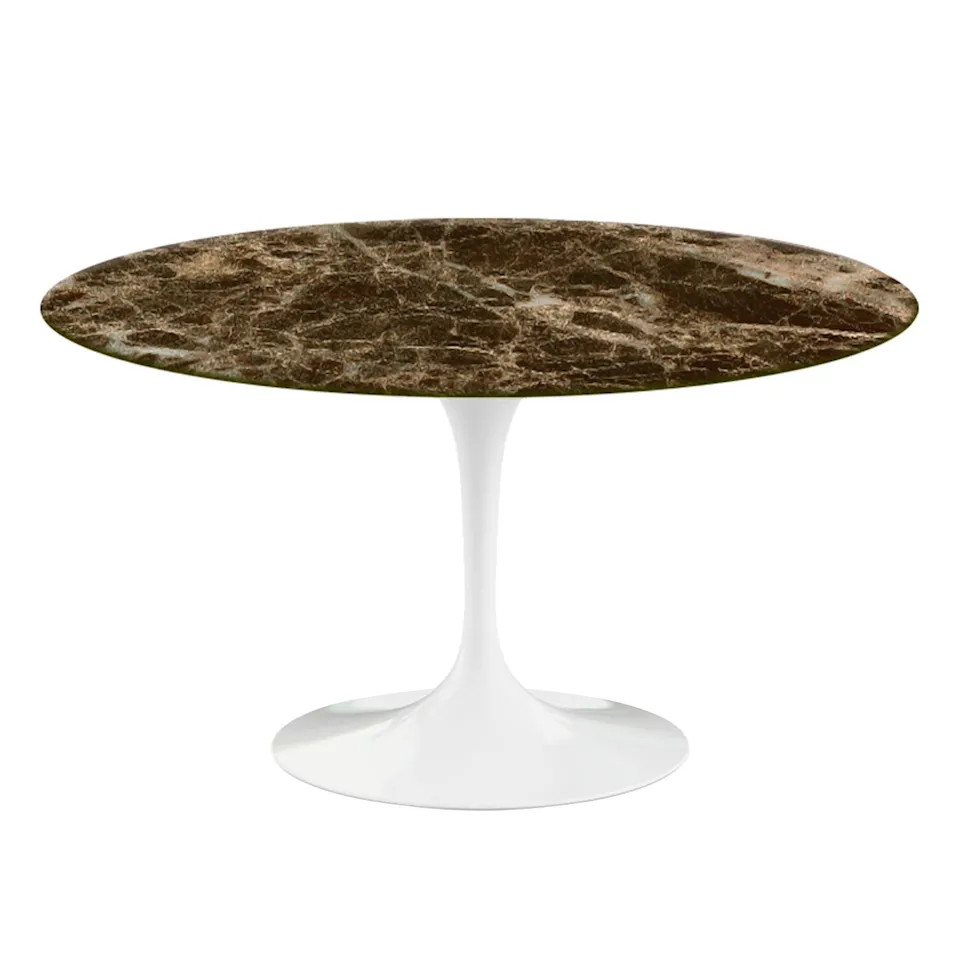 Saarinen Round Table - Dining table, Ø 137 cm, White base, matt brown Emperador marble top