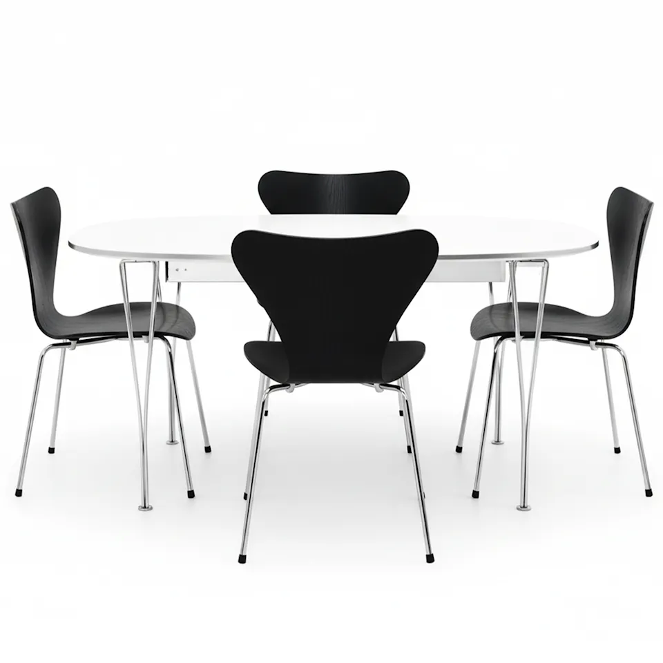 B620 Superellips spisebord & Sjuan 3107 spisestol svart ask 4 stk.