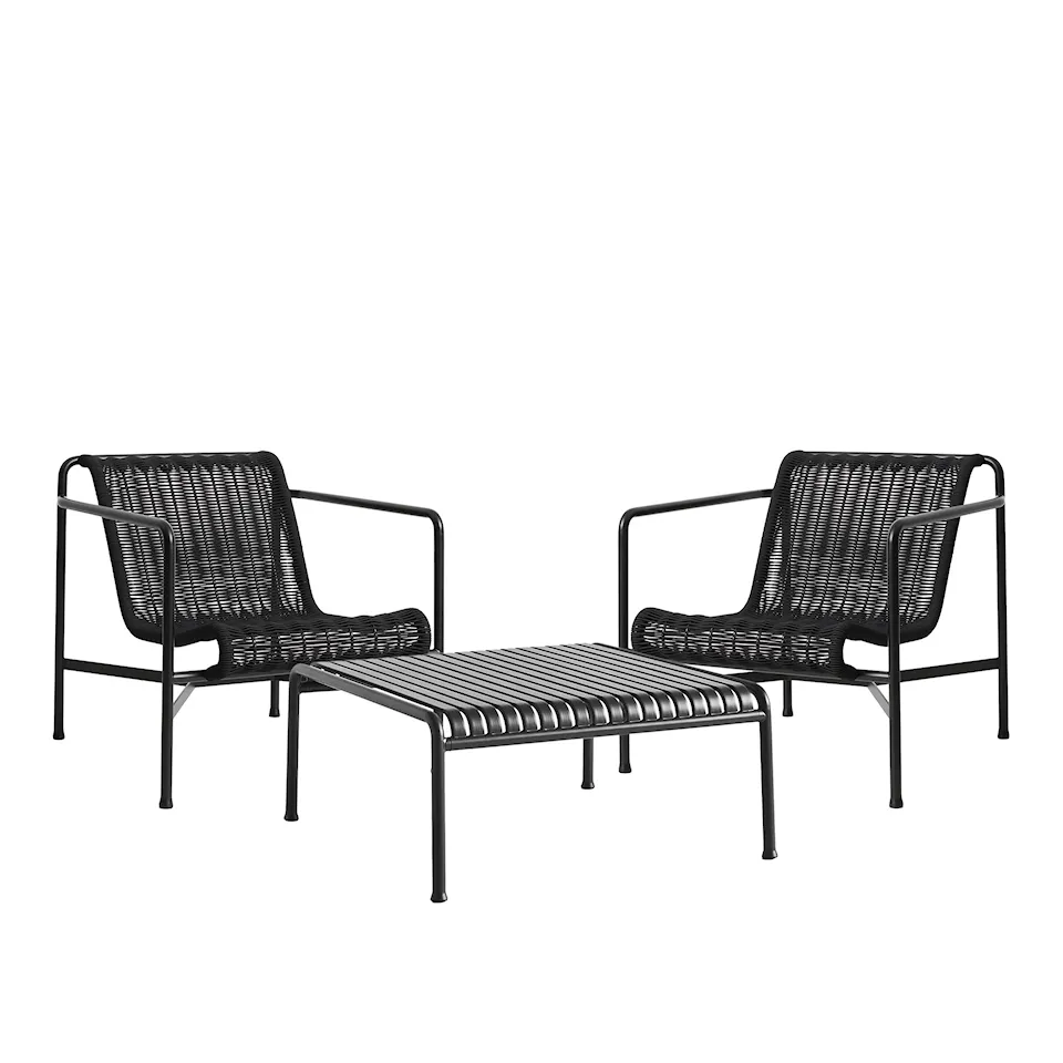 Palissade cord loungegruppe med 2 stoler & lavt tredgårdsbord
