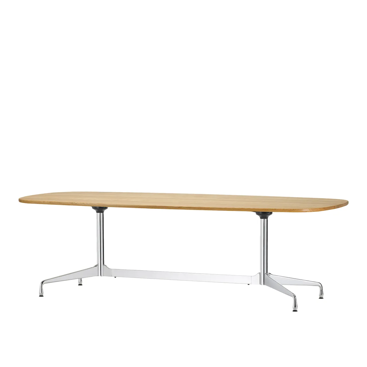 Eames Segmented Tables Dining, Boat-Shaped Table, 240 x 110, Table Top Solid American Walnut, Oiled Finish, Legs And Column Chrome