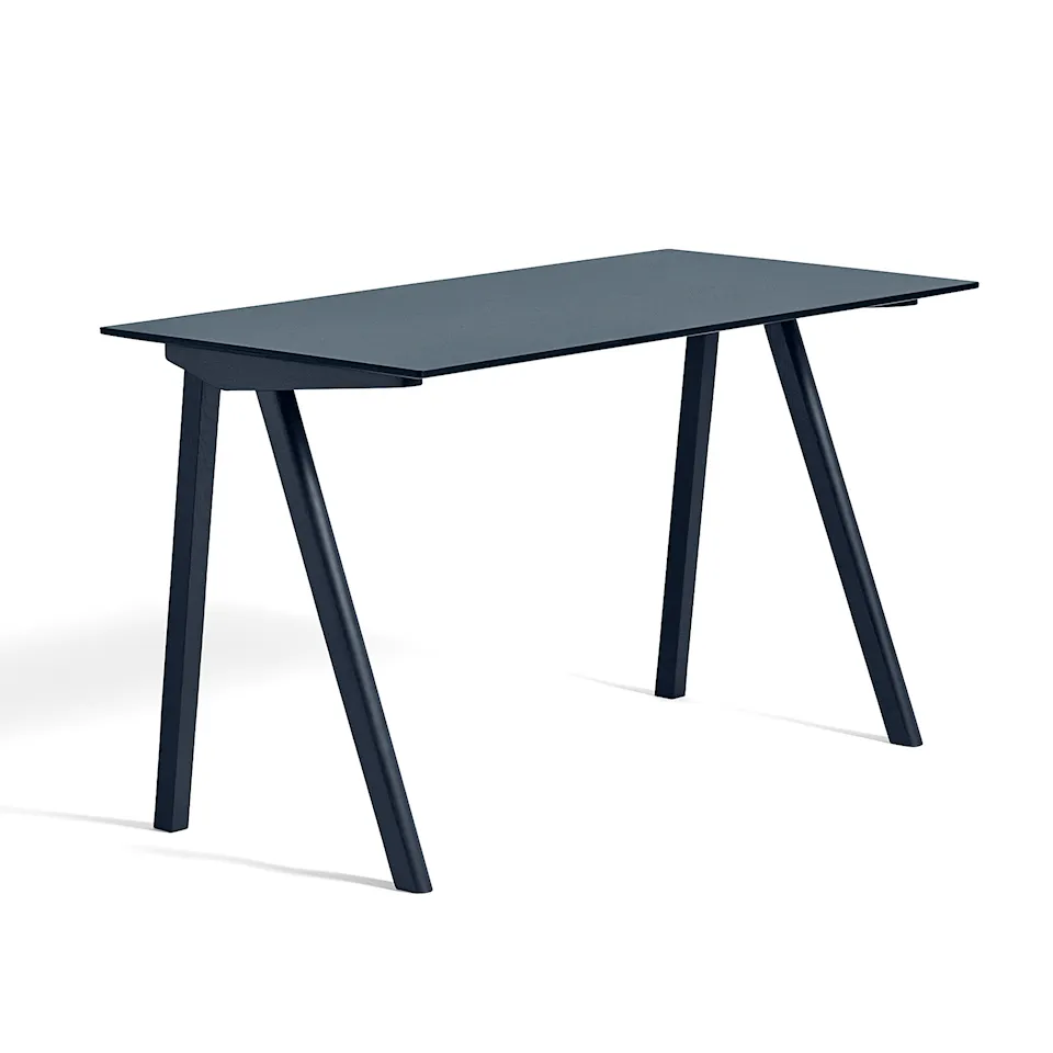 CPH90 2.0 Desk Deep Blue Lacquered Oak Frame L130 X W65 X H74 Smokey Blue Linoleum Top Deep Blue Lacquered Edge