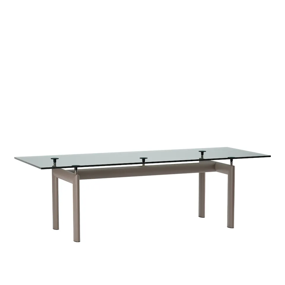 LC6 Table, Taupe Enamel Steel Base, Clear Glass, 225 X 85 cm