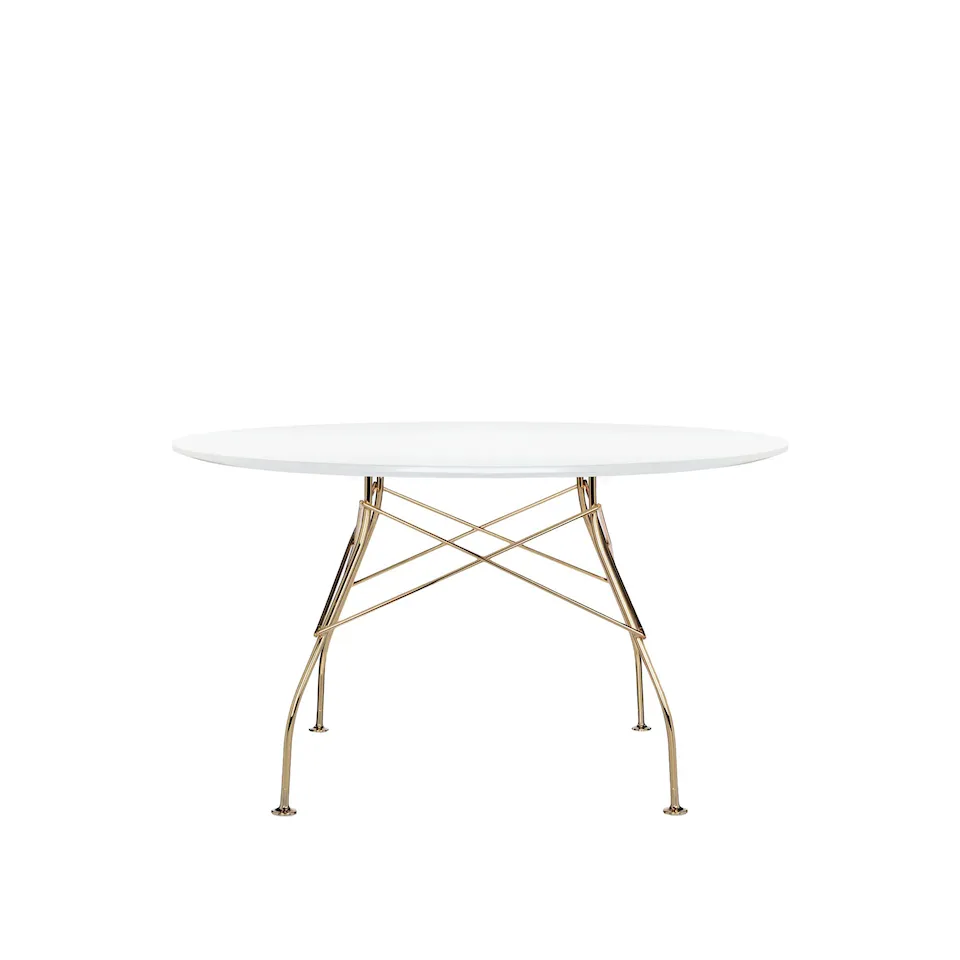 Glossy Round Table 4568 Ø130, Gold, White Polyester