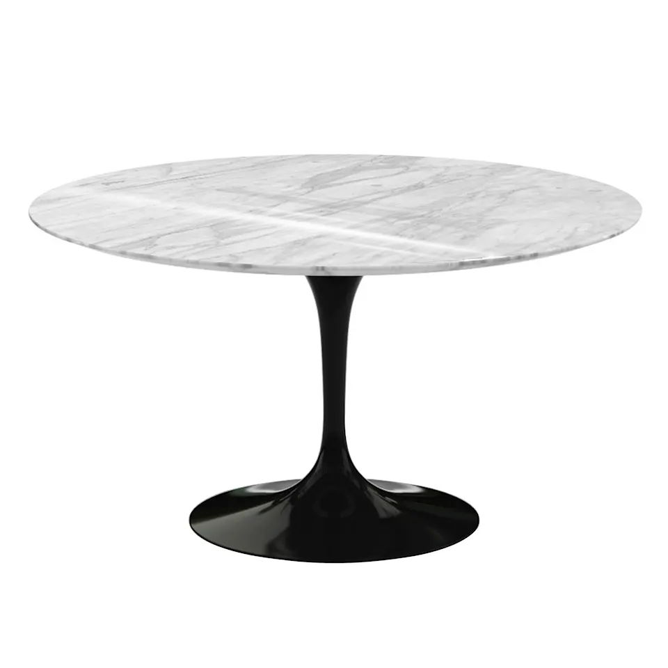 Saarinen Round Table - Matbord, Ø 137 cm, Svart underrede, skiva i glansig Statuarietto marmor