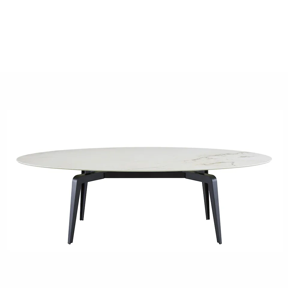 Odessa Oval Dining Table 198x125, Black Lacquered Base, White Marble-Effect Ceramic Stoneware