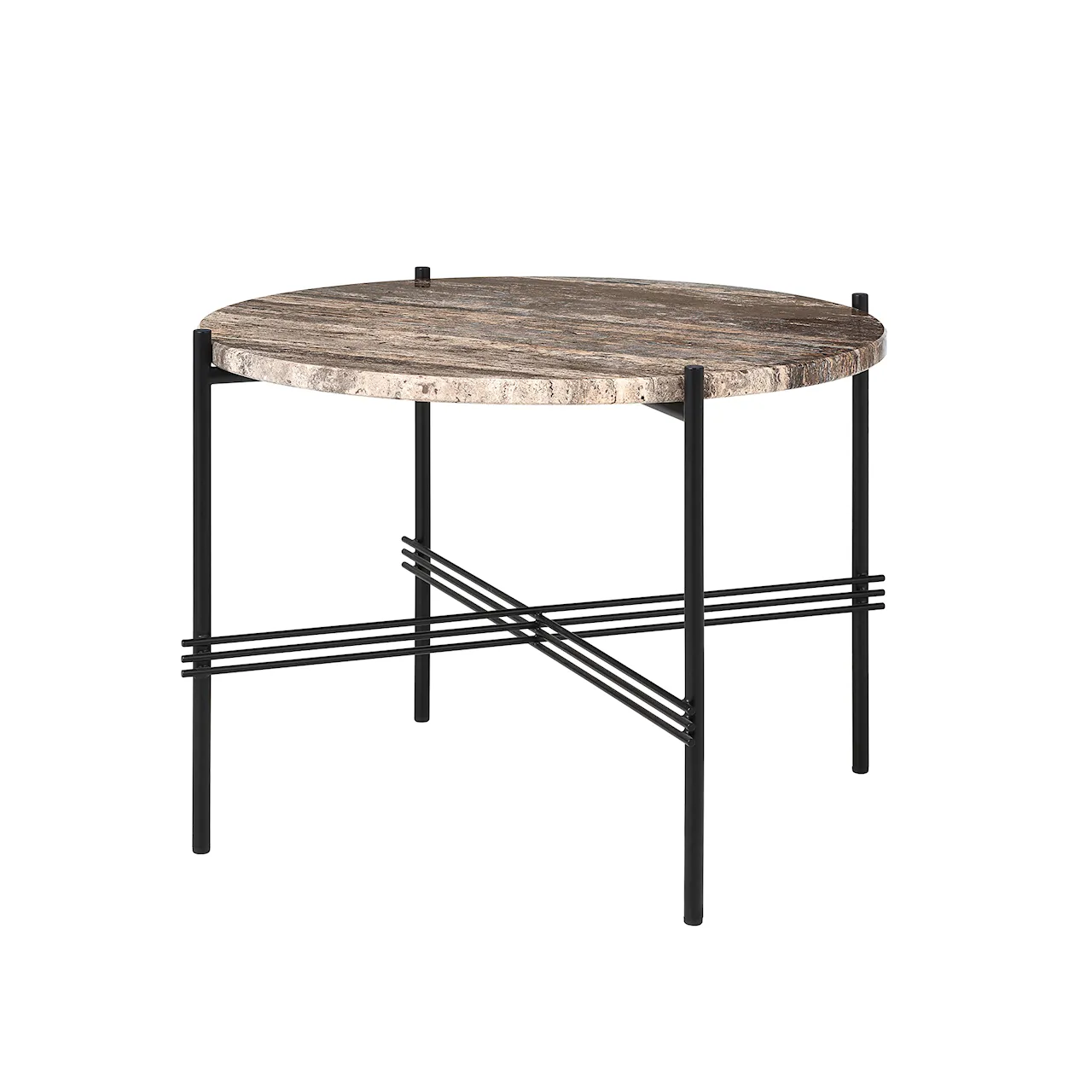 TS Travertine Coffee Table Ø 55, Base Black, Top White Travertine