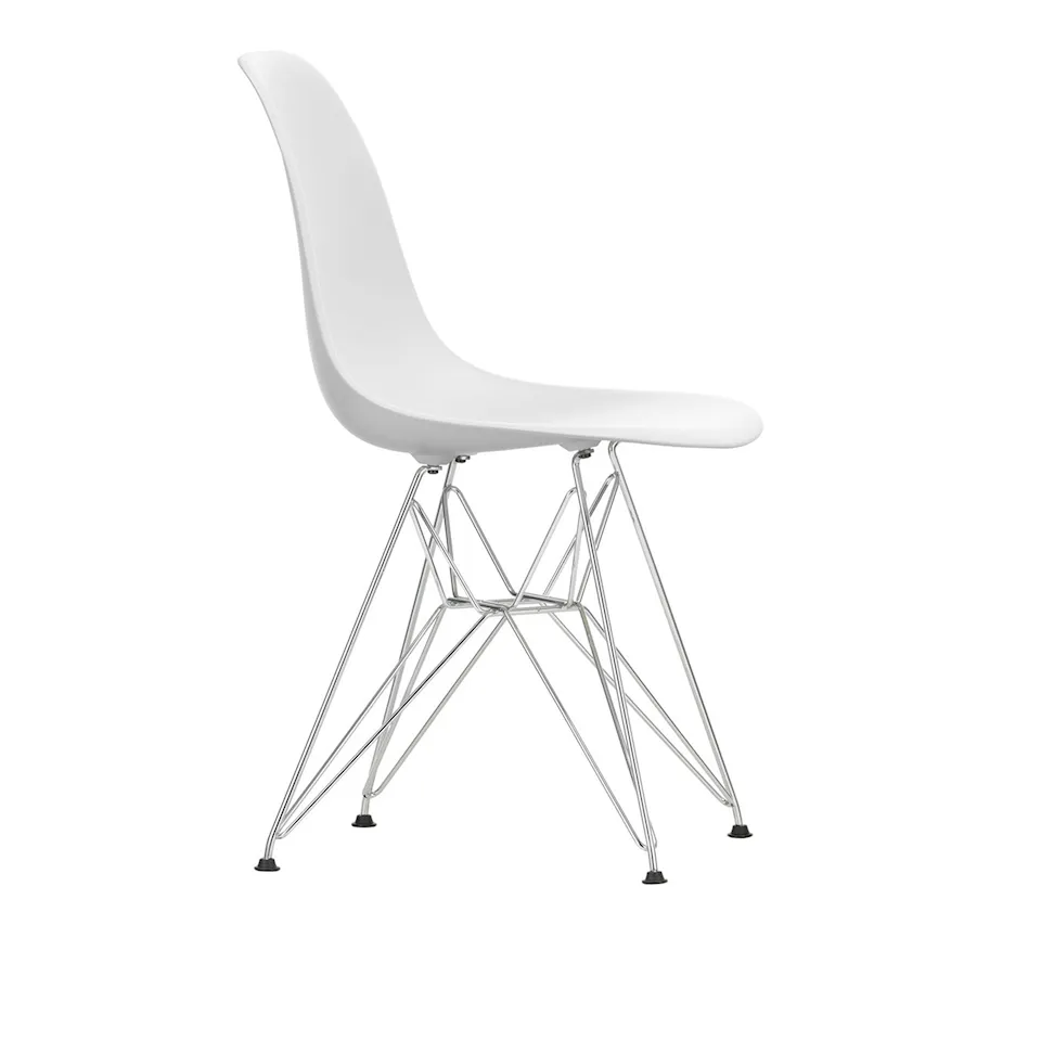 Eames RE Plastic Chair DSR 85 Cotton White, Chrome