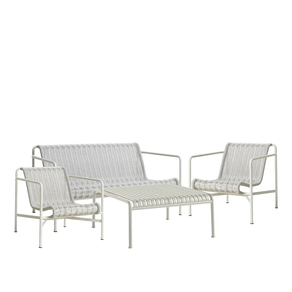 Palissade cord loungegruppe med loungesofa, 2 loungestoler & lavt tredgårdsbord
