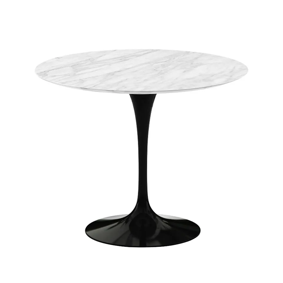 Saarinen Round Table - Matbord, Ø 91 cm, Svart underrede, skiva i matt Statuarietto marmor