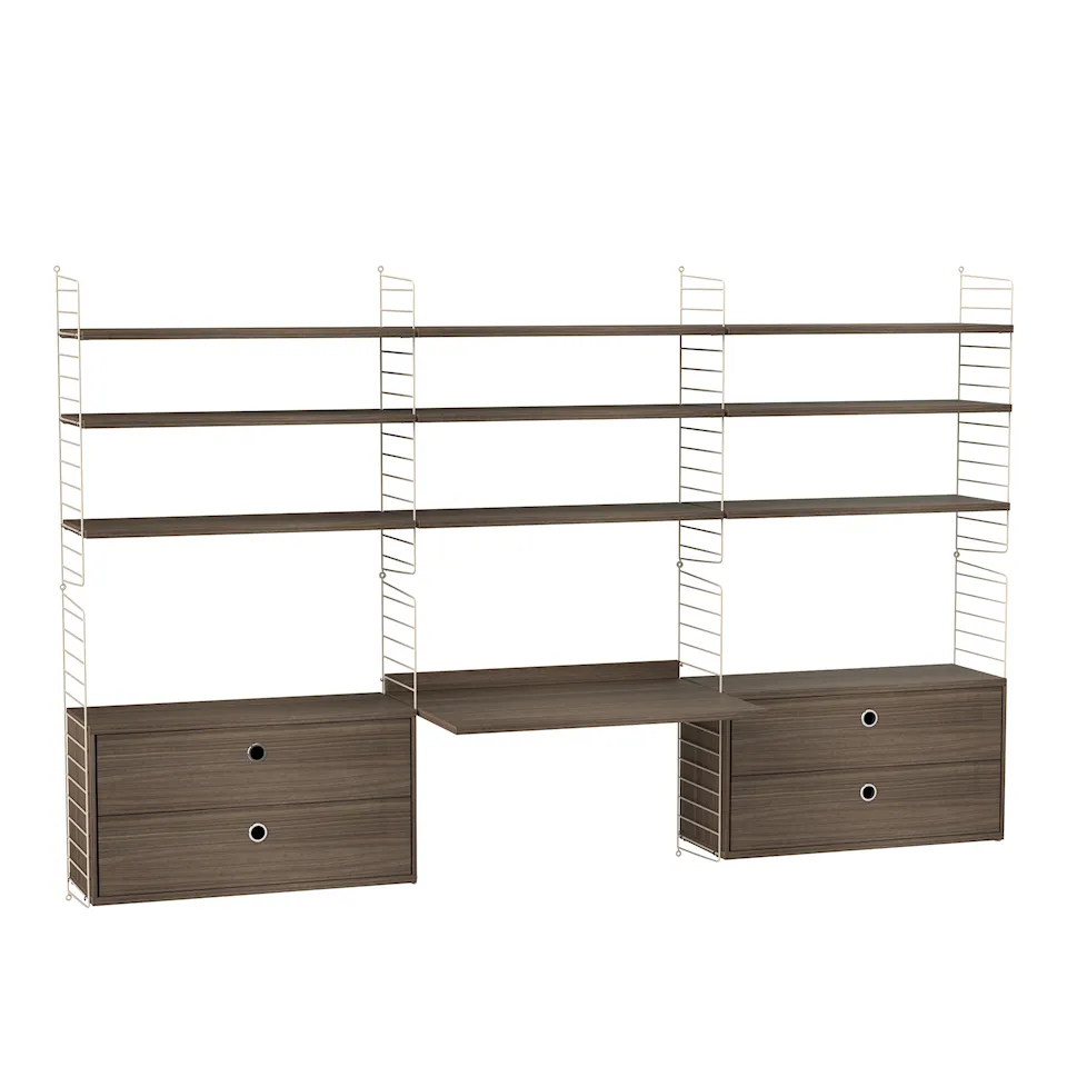 Kontor hyllesystem F valnøtt/beige