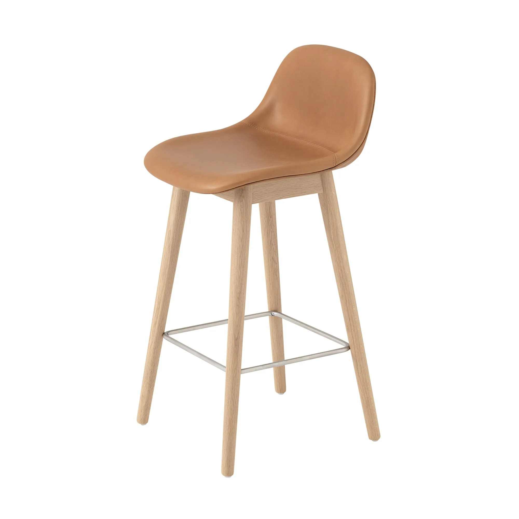 Fiber Bar Stool with Backrest - Wood Base - 1