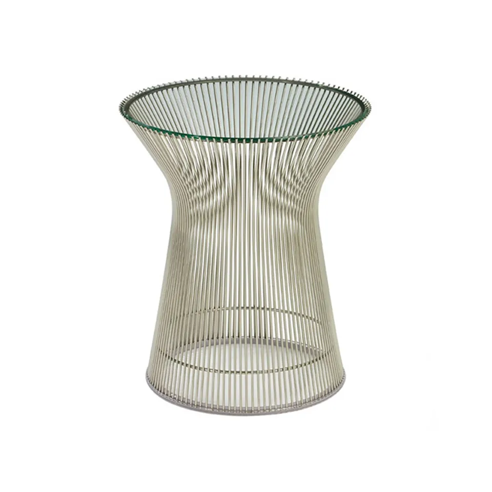 Platner Side Table, underrede i Polerad nickel, skiva i Klarglas