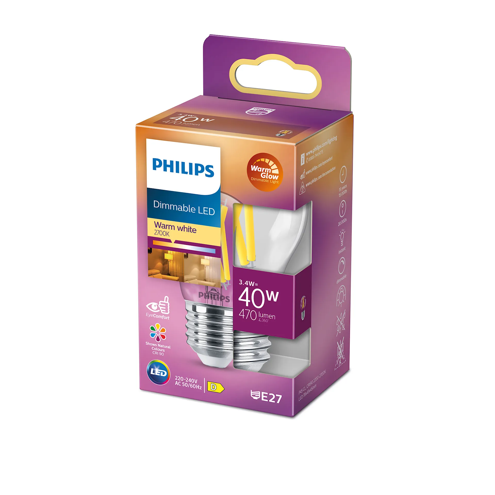 LED Classic 3,4W P45 E27 WGD90 SRT4 - Philips - NO GA