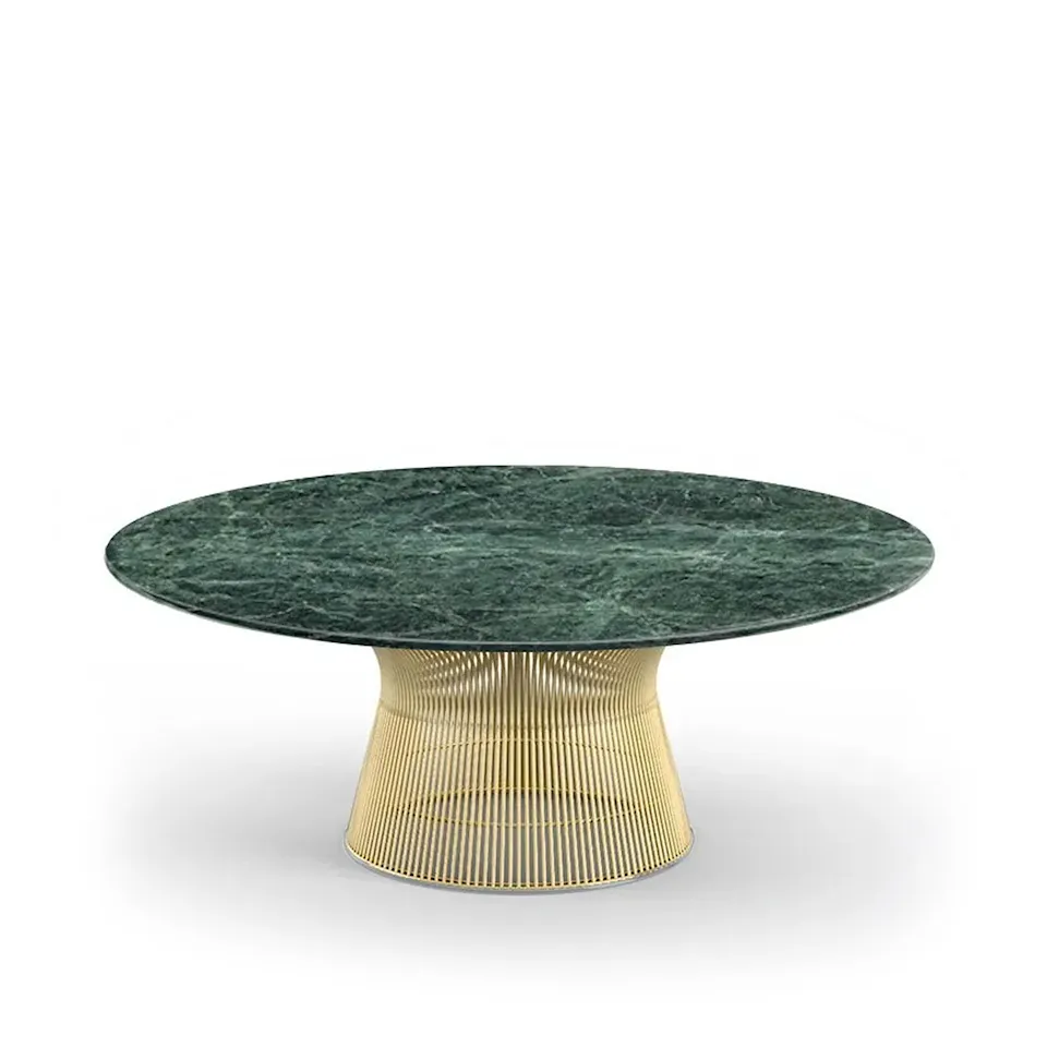 Platner Coffee Table - 18k guld, Ø 107 cm, skiva i grön Apli marmor