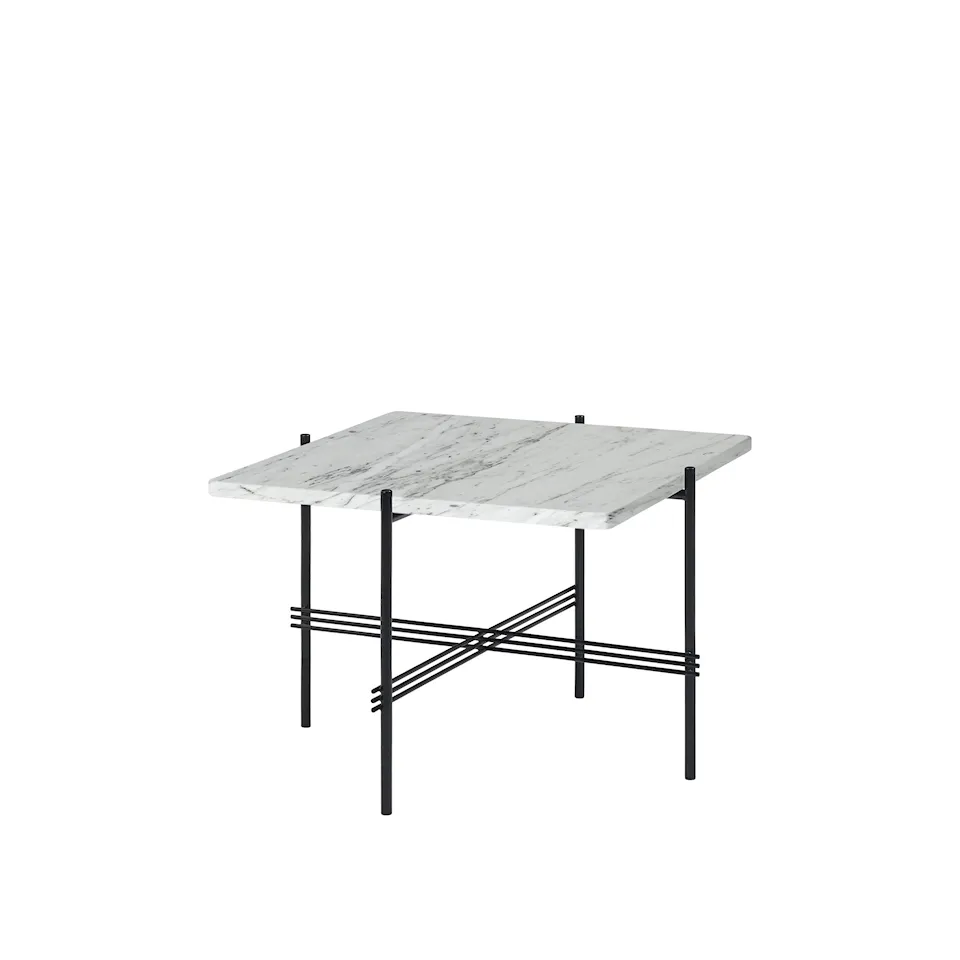 TS Coffee Table Square 55 x 55 cm, Black Base, White Carrara Marble