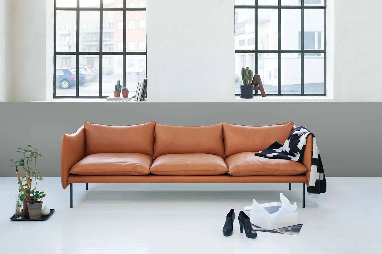 Tiki Soffa, 3-sits, Svart Underrede, Läder Vintage