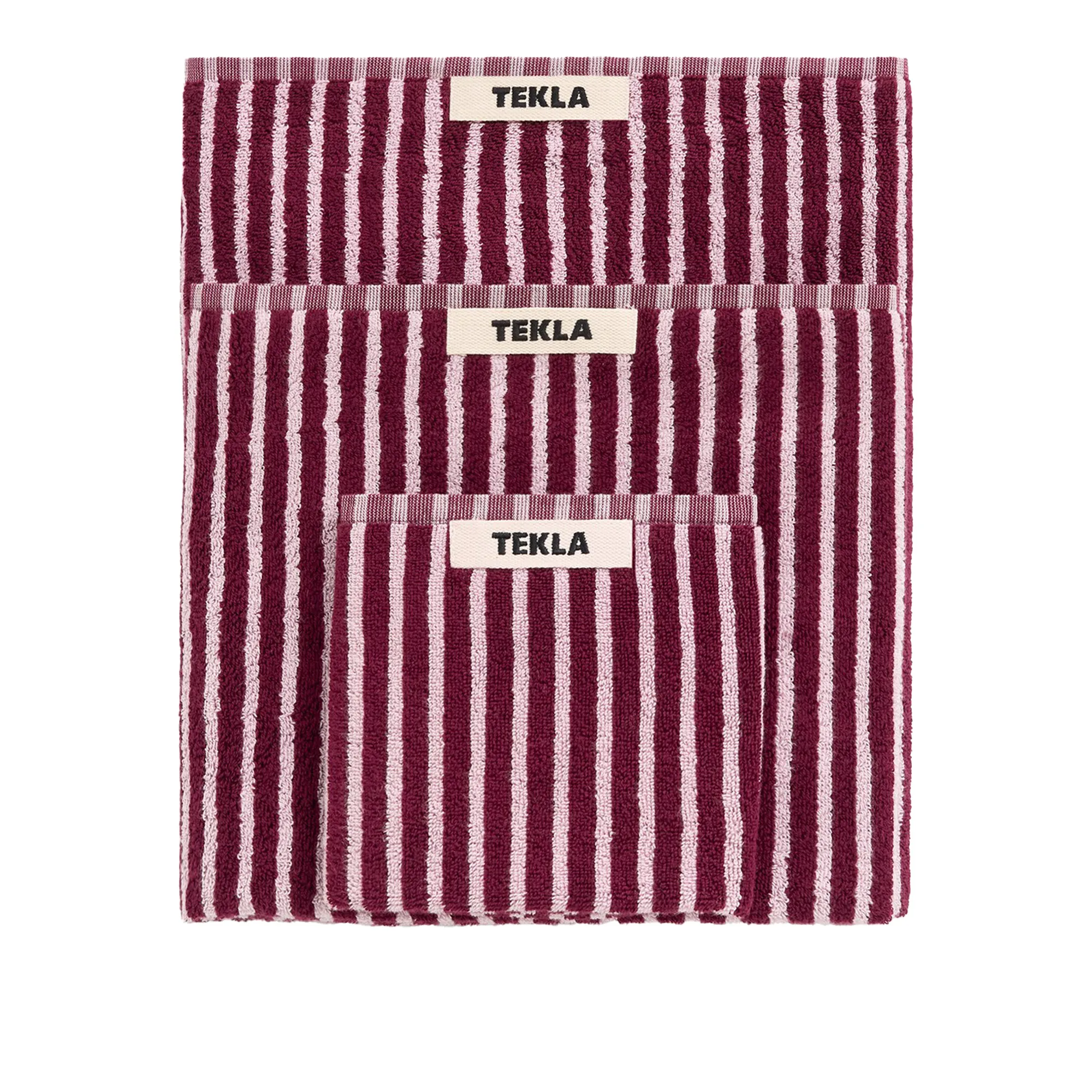 Terry Red & Rose Stripes håndkle - 1