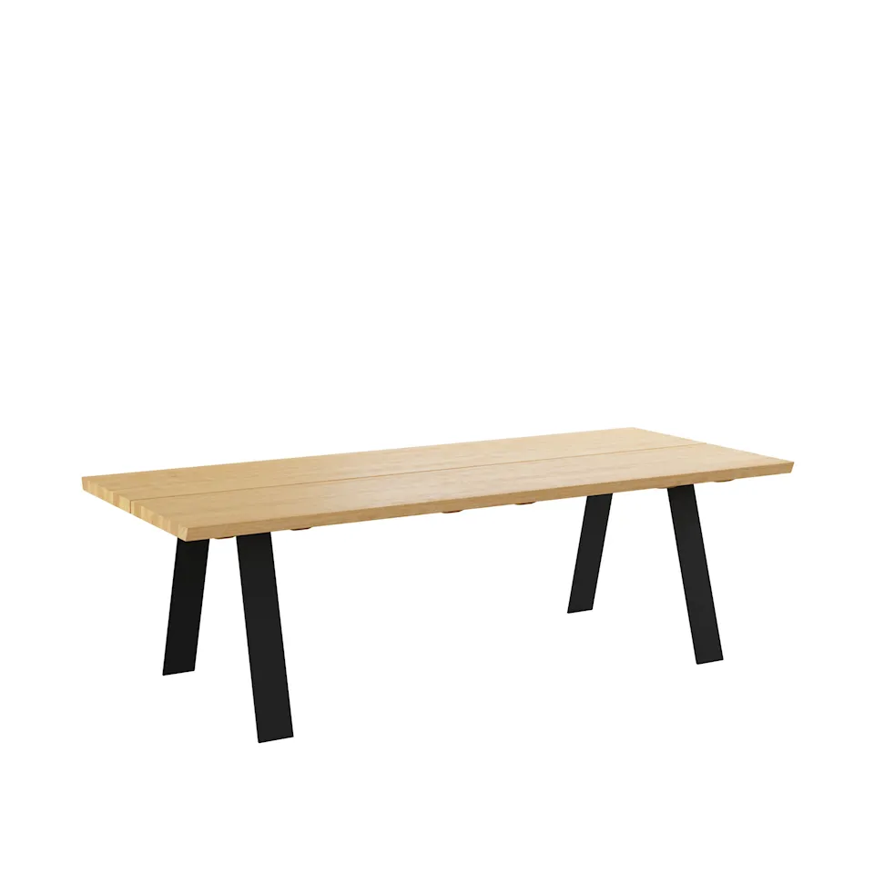 GM 3200 Plank Table, 210 x 100 cm, Tabletop in Soaped Oak, Without additional tabletop, Base in black powder coated steel