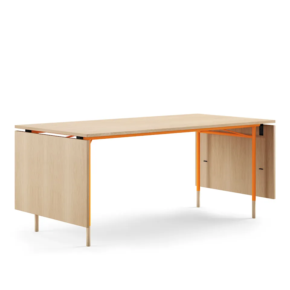 Nyhavn Dining Table, With Extensions, Top: Light oiled oak, Base: Orange Steel