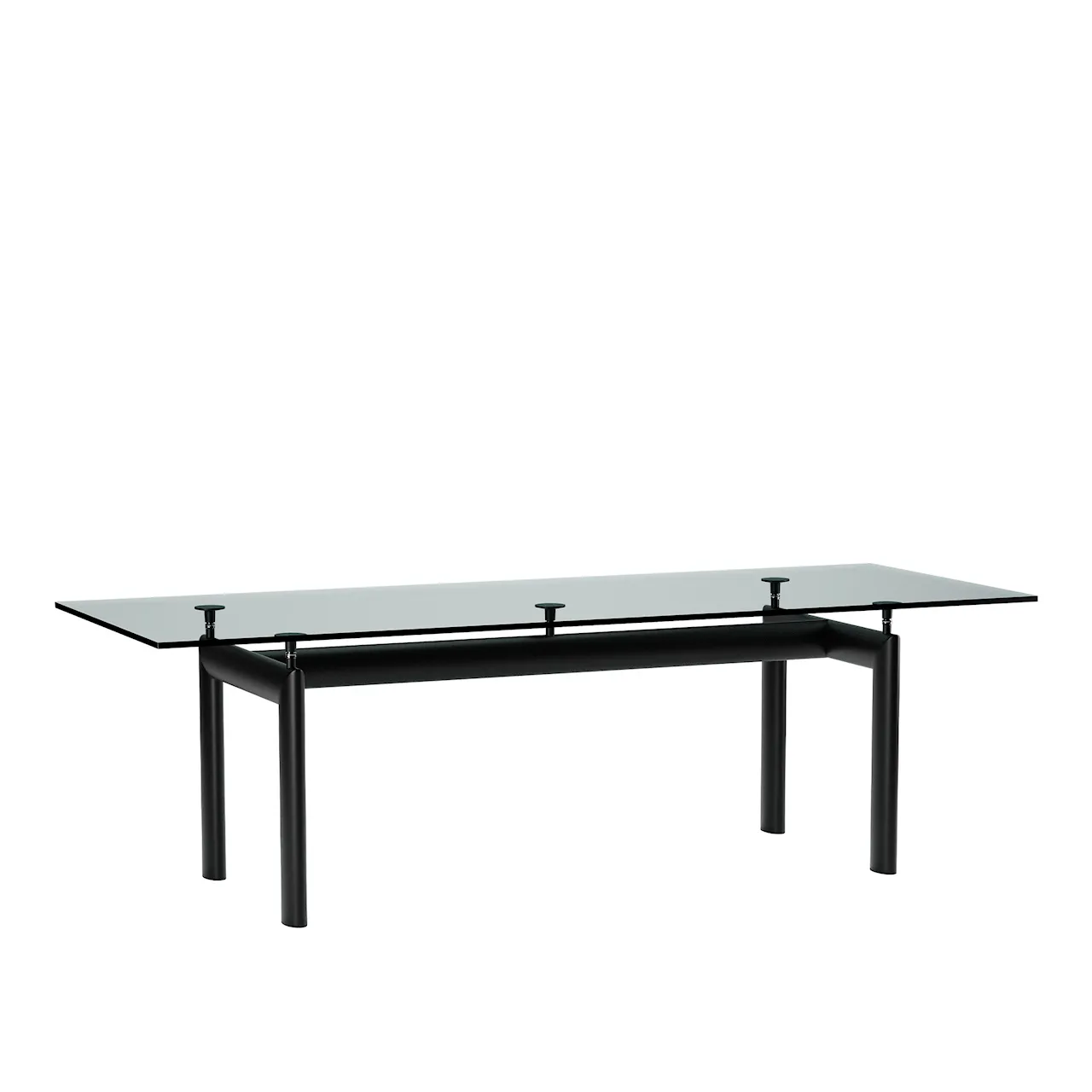 LC6 Table, Black Enamel Steel Base, Clear Glass, 225 X 85 cm