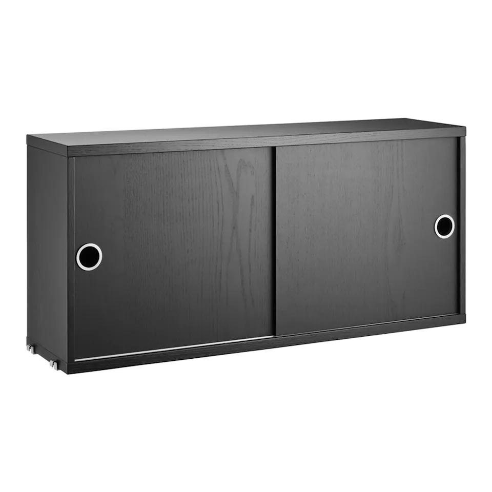 Skap med skyvedører 78x20cm svartbeiset ask
