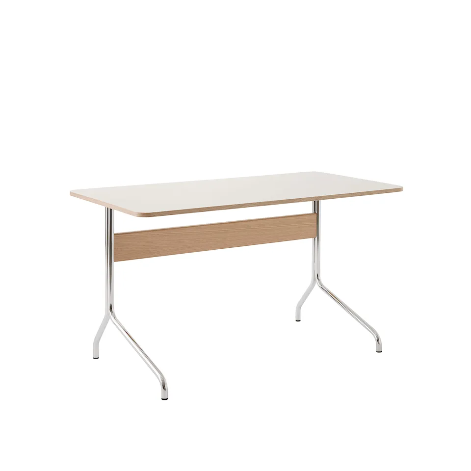 Pavilion Desk AV16, 130x65 cm, Linoleum Mushroom 4176/Oak/Chrome Legs