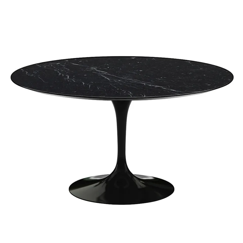 Saarinen Round Table - Matbord, Ø 137 cm, Svart underrede, skiva i matt svart Marquina marmor