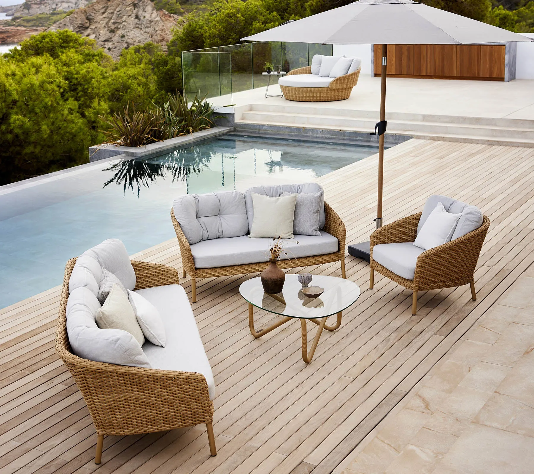 Ocean 3-seters sofa, Ocean stor lenestol 2 deler & Wave salongbord - 2