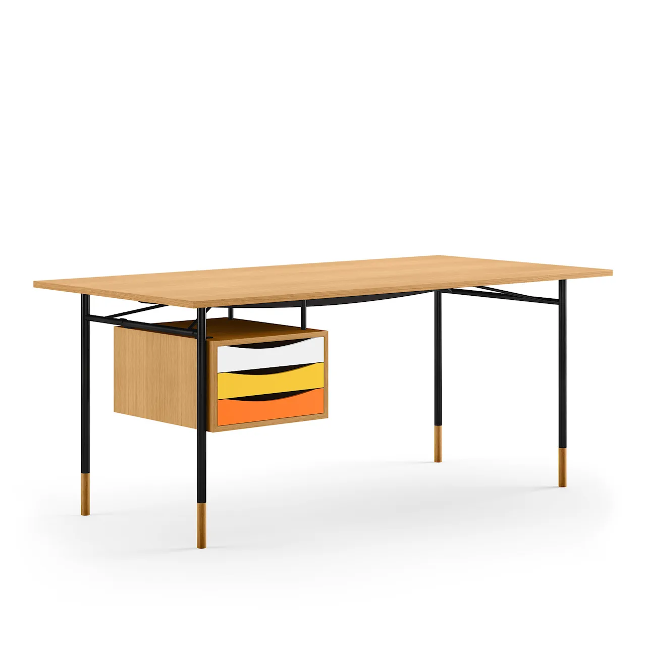 Nyhavn Desk, 170 cm, with Tray Unit, Walnut, Black Steel, Warm