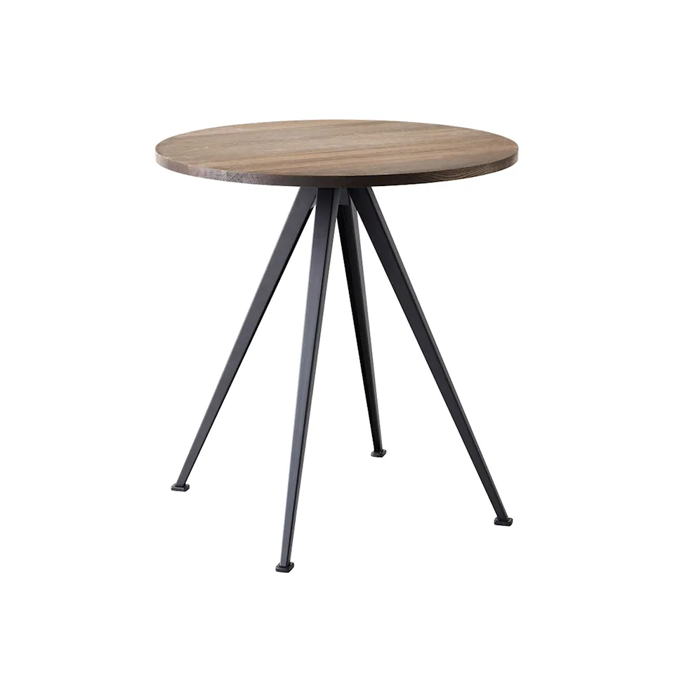 Pyramid Café Table 21 - Black Base - Smoked Oak - Ø70 cm