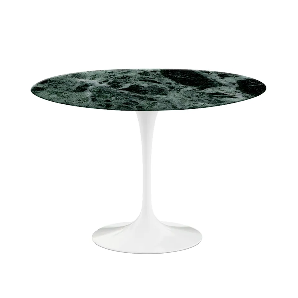 Saarinen Round Table - Dining table, Ø 107 cm, White frame, glossy green Alpi marble top