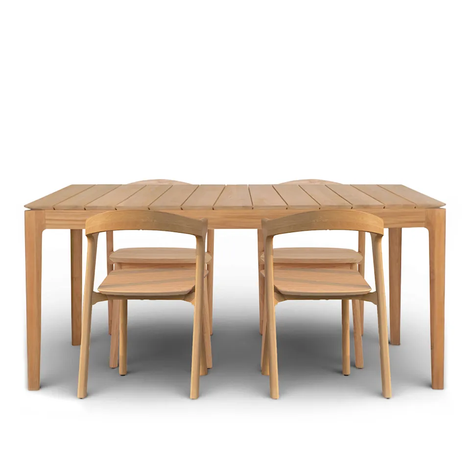 Bok spisegruppe med bord 162 x 80 cm & 4 stoler – Teak