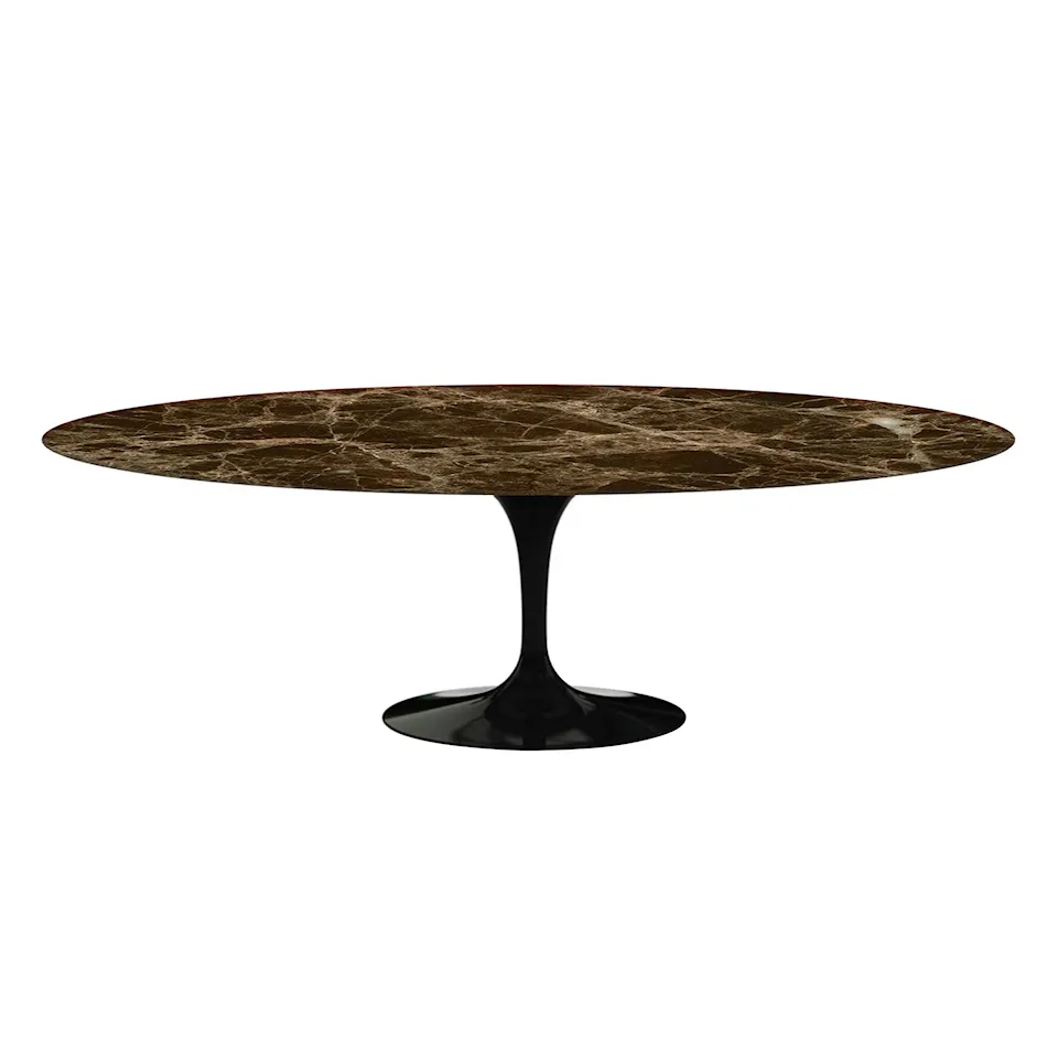 Saarinen Oval Table - Matbord, 244 x 137 cm, Svart underrede, skiva i glansig brun Emperador marmor