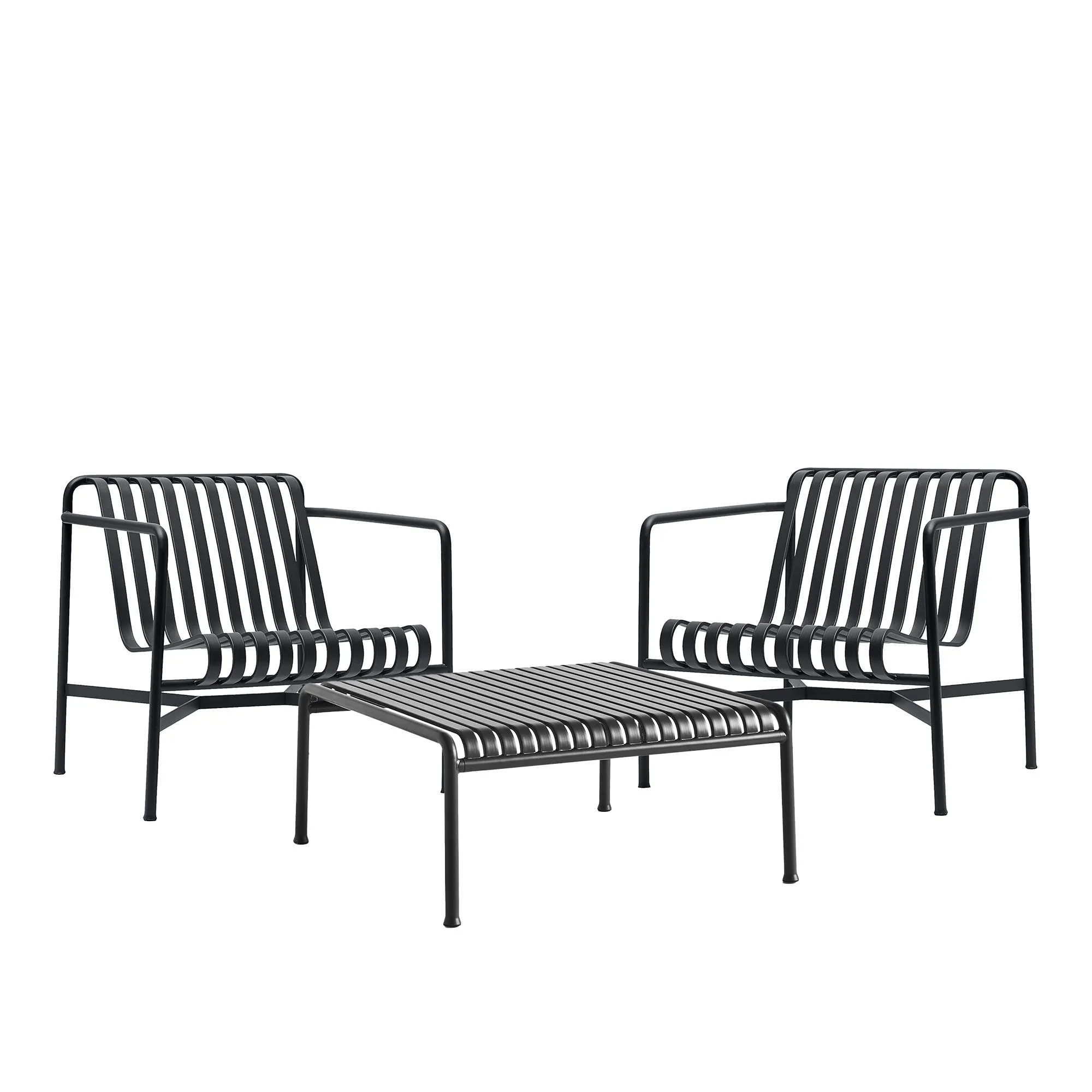 Palissade loungegruppe med 2 loungestoler & lavt tredgårdsbord - 1