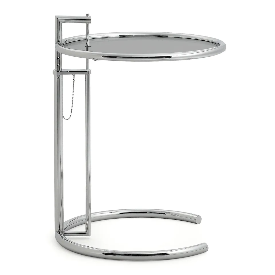 Adjustable Table E 1027 - Förkromad stål/Grå Glasskiva