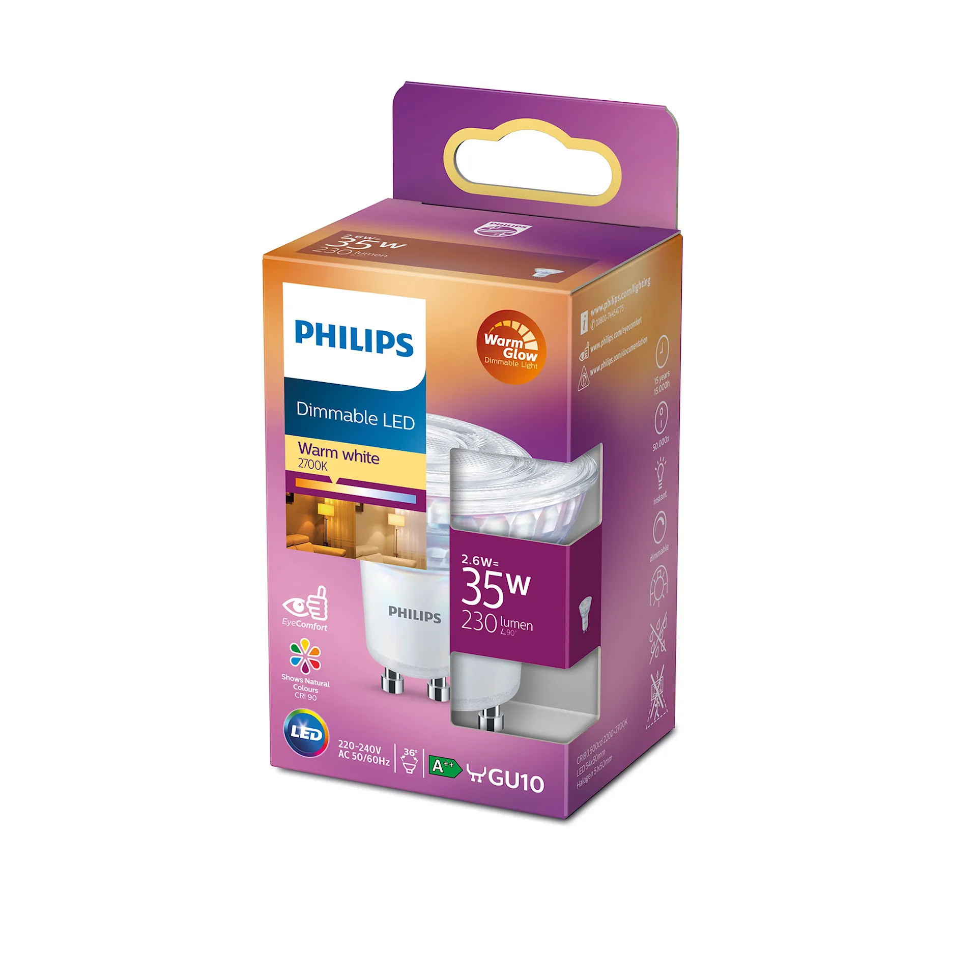 LED Classic 2,6W GU10 C90 WW 36D WGD SRT4 - Philips - NO GA