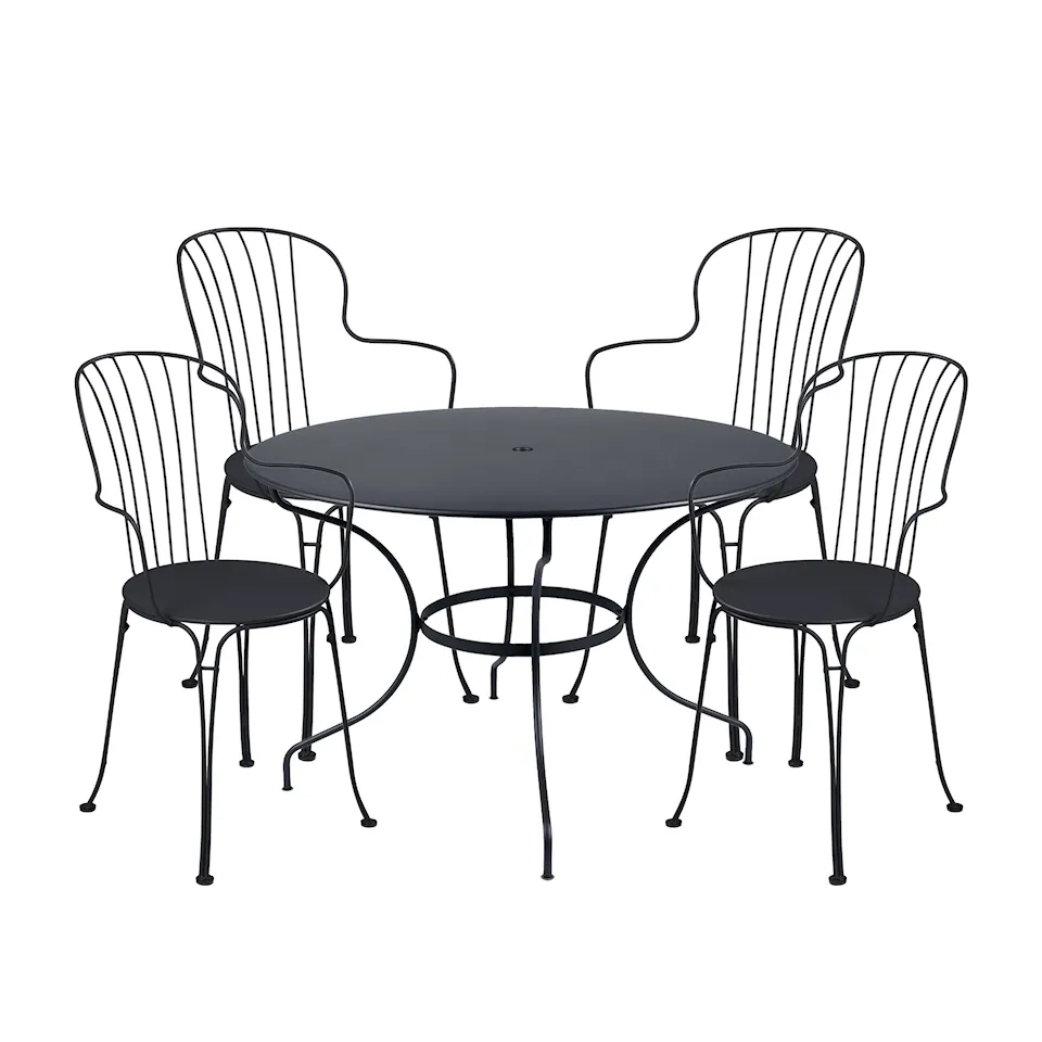 Opéra+ spisegruppe bord rundt Ø117cm & 4 karmstoler