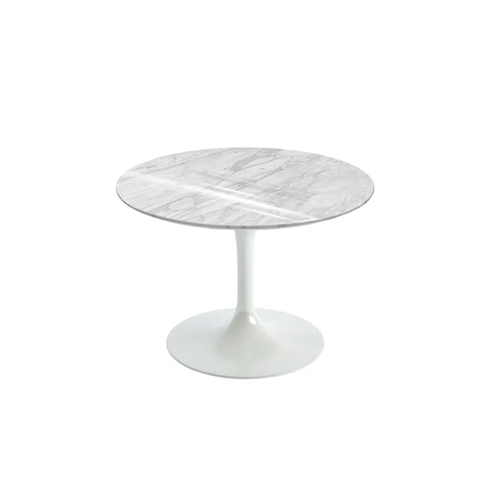 Saarinen Round Table - Soffbord, Vitt underrede, skiva i matt Statuarietto marmor, H: 36, Ø 51