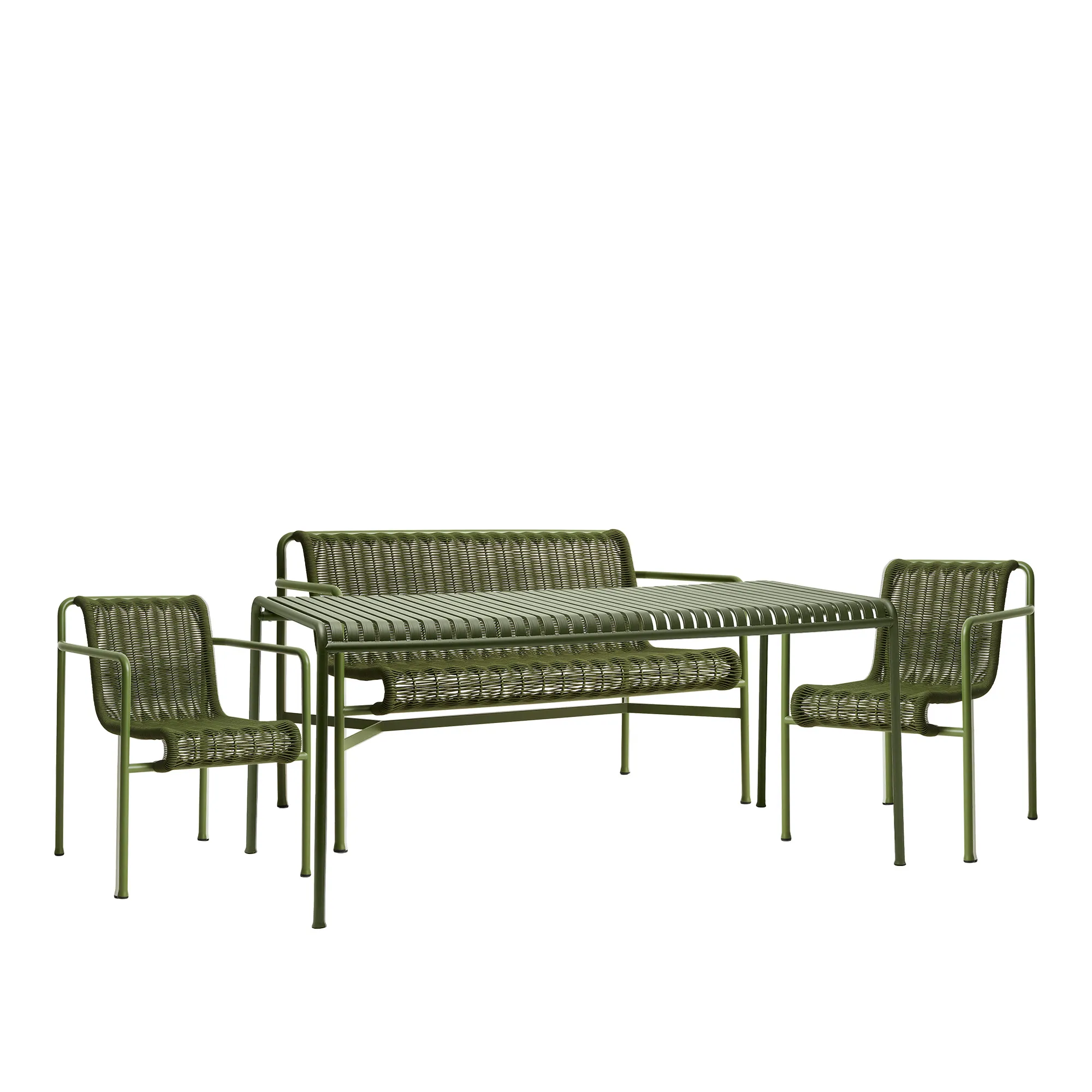 Palissade cord spisegruppe med matbord, 2 karmstoler & 1 hagebenk med armlener - 1