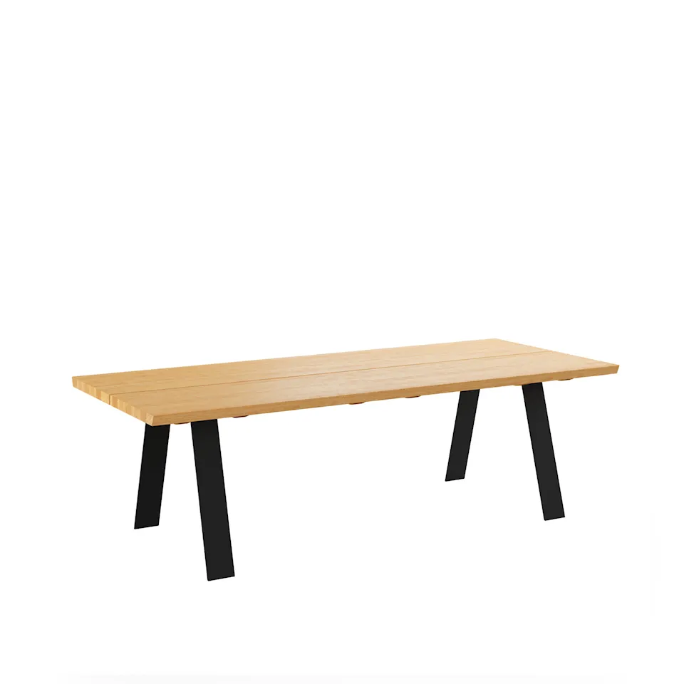 GM 3200 Plank Table, 180 x 100 cm, Tabletop in oiled oak, 1 additional tabletop in matching wood, Base in black powder coated steel