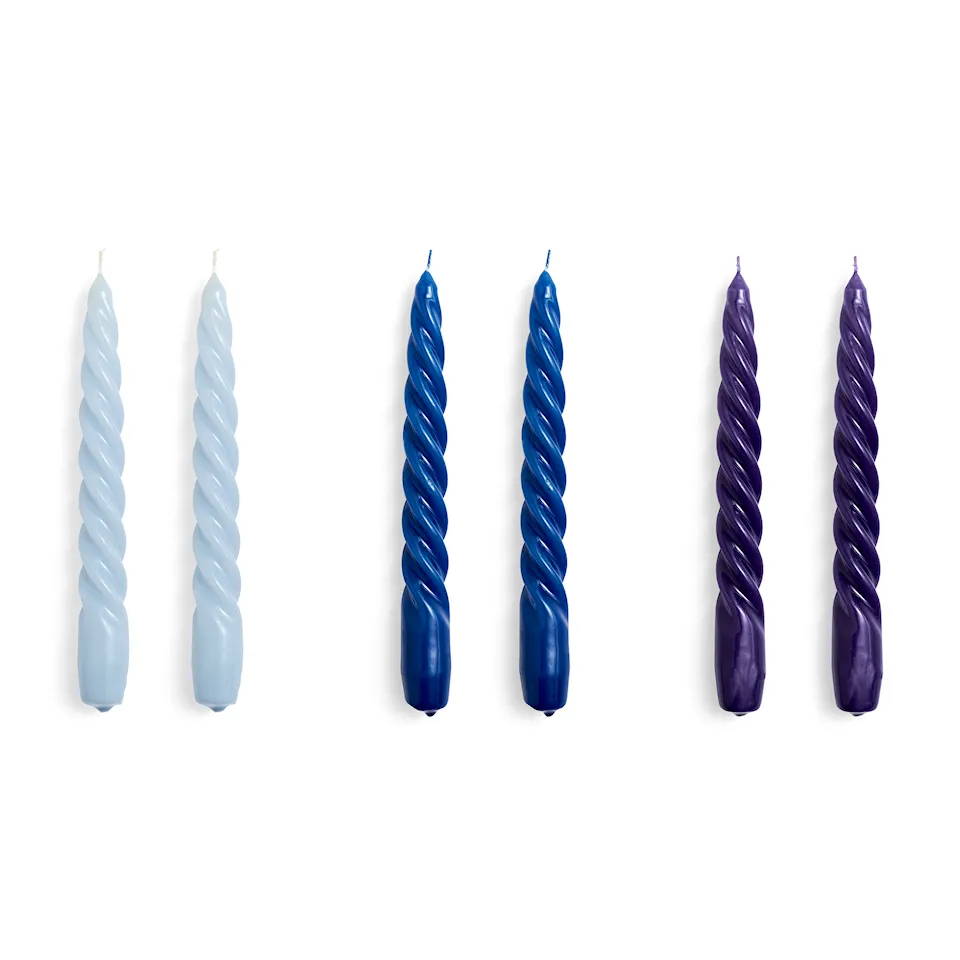 Candle Twist Set of 6 - Light blue, blue and purple